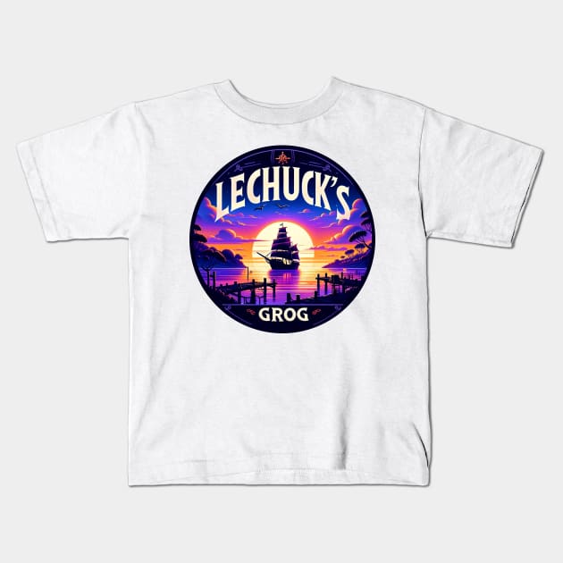 Sunset Sails at LeChuck's Grog - Vintage Pirate Ship Design Kids T-Shirt by Doming_Designs